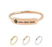 Personalized Birthstone Name Memorial Ring, Custom Name Date Ring for Women, Memorial Rings for Husband, Memory Jewelry, Valentine’s Day Birthday Gifts for Loss of Loved One (Rose Gold)