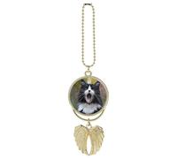 Personalized Black and White Cat Car Rearview Mirror Ornament Double Side Custom Photo Picture Car Hanging Pendant Accessories Alloy Angel Wings Vehicle Decoration Golden