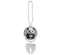 Personalized Black and White Panda Car Rearview Mirror Ornament Double Side Custom Photo Picture Car Hanging Pendant Accessories Alloy Angel Wings Vehicle Decoration Silver