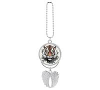 Personalized Black and White Tiger Car Rearview Mirror Ornament Double Side Custom Photo Picture Car Hanging Pendant Accessories Alloy Angel Wings Vehicle Decoration Silver