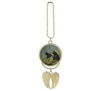 Personalized Black Bears Car Rearview Mirror Ornament Double Side Custom Photo Picture Car Hanging Pendant Accessories Alloy Angel Wings Vehicle Decoration Golden