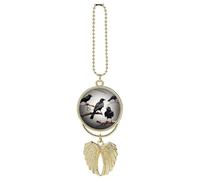 Personalized Black Birds on A Branch Car Rearview Mirror Ornament Double Side Custom Photo Picture Car Hanging Pendant Accessories Alloy Angel Wings Vehicle Decoration Golden