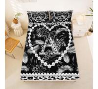 Personalized Black Bow Initial Letter A Bed Sheets King Aesthetic Feather Grey Leopard Print Fitted Sheet Deep Pocket 16 inch (40 cm),Glam Beaded Coquette Bedding Set Bed Cover with 2 Pillowcases