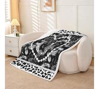 Personalized Black Bow Initial Letter C Fleece Blanket Baby 76x102cm Aesthetic Feather Grey Leopard Print Warm Plush Sherpa Blanket Glam Beaded Heart Coquette Pearl Fuzzy Plush Throw Sofa Couch