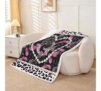 Personalized Black Bow Initial Letter G Fleece Blanket Throw 127x152cm Aesthetic Feather Pink Leopard Print Warm Plush Sherpa Blanket Glam Beaded Heart Coquette Pearl Fuzzy Plush Throw Sofa Couch