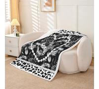 Personalized Black Bow Initial Letter S Fleece Blanket Baby 76x102cm Aesthetic Feather Grey Leopard Print Warm Plush Sherpa Blanket Glam Beaded Heart Coquette Pearl Fuzzy Plush Throw Sofa Couch