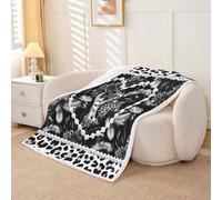 Personalized Black Bow Initial Letter Y Fleece Blanket Throw 127x152cm Aesthetic Feather Grey Leopard Print Warm Plush Sherpa Blanket Glam Beaded Heart Coquette Pearl Fuzzy Plush Throw Sofa Couch