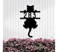 Personalized Black Cat House Number Sign,Custom Cat Family Name Signs,Customized Cat House Address Sign,Metal Monogram Signs for Outdoor,Metal Wall Decor,Personalized Gifts