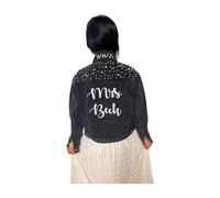 Personalized Black Denim Jacket Womens for Wedding, Custom Bride Denim Jacket with Pearls, Future Mrs Wifey Cropped Jean Jacket
