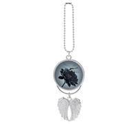 Personalized Black Flowers and Dragonfly Car Rearview Mirror Ornament Double Side Custom Photo Picture Car Hanging Pendant Accessories Alloy Angel Wings Vehicle Decoration Silver