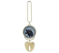 Personalized Black Flowers and Dragonfly Car Rearview Mirror Ornament Double Side Custom Photo Picture Car Hanging Pendant Accessories Alloy Angel Wings Vehicle Decoration Golden