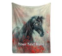 Personalized Black Horse Blanket, Decorative and Giftable Blankets for Men Women Home Decor All Seasons, 50"x60"