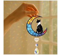 Personalized Black White Cat Memorial Suncatcher for Windows, Memorial Ornament Crystal Rainbow Maker, Sympathy Gift to Memorialize The Loss Cats Custom Name in Loving Memory (Black and White Cat)