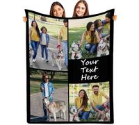 Personalized Blanket with 4 Pictures Flannel Cozy Gift for Family Friends Pets