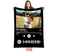 Personalized Blanket with Pictures for Adults ,Custom Spotify Code Music Blanket,Valentines Gifts for Him Couples with Girlfriend Boyfriend Photo, Birthday Gifts Anniversary Music Gifts for Her