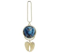 Personalized Blue Owl Car Rearview Mirror Ornament Double Side Custom Photo Picture Car Hanging Pendant Accessories Alloy Angel Wings Vehicle Decoration Golden