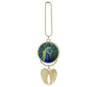 Personalized Blue Peacock Car Rearview Mirror Ornament Double Side Custom Photo Picture Car Hanging Pendant Accessories Alloy Angel Wings Vehicle Decoration Golden