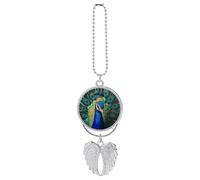 Personalized Blue Peacock Car Rearview Mirror Ornament Double Side Custom Photo Picture Car Hanging Pendant Accessories Alloy Angel Wings Vehicle Decoration Silver