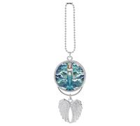 Personalized Blue Waves Squama Mermaid Scale Car Rearview Mirror Ornament Double Side Custom Photo Picture Car Hanging Pendant Accessories Alloy Angel Wings Vehicle Decoration Silver