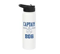 Personalized Boating Vintage Blue Captain Bob Anchor Stars Stainless Steel Insulated Water Bottle