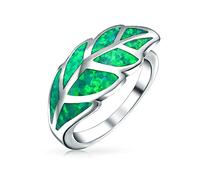 Personalized Boho Gemstone Green Created Opal Inlay South Western Nature Wrap Ivy Laurel Leaf Ring Western Jewelry For Women Teen .925 Sterling Silver Customizable