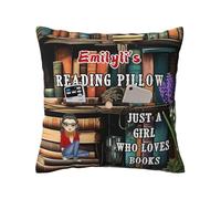 Personalized Book Reading Pocket Pillow Cover, Just A Girl Who Loves Books, Custom Name Reading Pillowcase for Bed Sofa Couch, Books Lover Gifts for Bookworm Bookish Readers Librarian (Style 15)