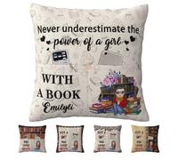 Personalized Book Reading Pocket Pillow Custom Just A Girl Who Loves Books Pillow Covers with Name & Portrait Bookish Gift for Bookworm Girl Who Book Lovers Perfect for Bed Couch or Cozy Corner
