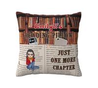 Personalized Book Reading Pocket Pillowcase Custom Just One More Chapter Pillow Cover with Name Portrait Bookworm Pillow Covers Book Lover Gifts for Reader Friends Besties Christmas Birthday,02
