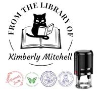Personalized Book Stamp from The Library of, Custom Self-Inking Ex Libris & Library Floral Stamper, Customized Name Gift for Book Lovers, Libraries, Friends, Teachers, 4 Sizes - 5 Ink Color Options