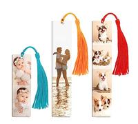 Personalized Bookmarks with Picture Text - Custom Bookmarks Photo - 2-Sided Wooden Customized Bookmark with Random Color Tassel for Family Pets Birthdays Christmas Valentine's Day Gift