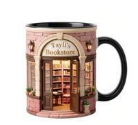 Personalized Bookstore Accent Mug, Bookshelf Library Pottery Coffee Cup, Personalized Library Coffee Mugs for Women, Custom Name Mugs Design Your Own, Lovers for Readers Writer