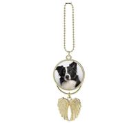 Personalized Border Collie Car Rearview Mirror Ornament Double Side Custom Photo Picture Car Hanging Pendant Accessories Alloy Angel Wings Vehicle Decoration Golden