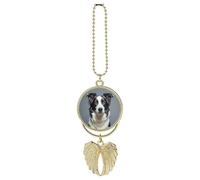 Personalized Border Collie Car Rearview Mirror Ornament Double Side Custom Photo Picture Car Hanging Pendant Accessories Alloy Angel Wings Vehicle Decoration Golden