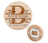 Personalized Bottle Opener Gift for Men, Multi-Function Round Shape Wooden Fridge Magnet Beer Bottle Opener, Wood Bottle Opener Coaster, Custom Your Name