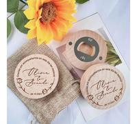 Personalized Bottle Opener Wedding Favors,Custom Engraving Name Wooden Fridge Magnet Round Bottle Openers for Wedding Guest Favors Engagements,Birthday,baby Baptisms (20pcs)