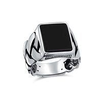 Personalized Braided Cable Wheat Wide Link Chain Band Black Onyx Gemstones Rectangle Statement Signet Ring For Men .925 Sterling Silver Handmade In Turkey