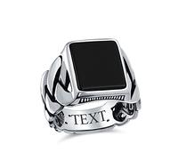 Personalized Braided Cable Wheat Wide Link Chain Band Black Onyx Gemstones Rectangle Statement Signet Ring For Men .925 Sterling Silver Handmade In Turkey Custom Engraved