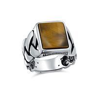 Personalized Braided Cable Wheat Wide Link Chain Band Brown Tigers Eye Gemstones Rectangle Statement Signet Ring For Men .925 Sterling Silver Handmade In Turkey