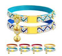 Personalized Breakaway Cat Collar, Custom Engraved Anti-Lost Collar with Cat’s Name and Phone Number - Magnetic Quick-Release Collar for Kittens, Big Cats, Small Dogs (Light Blue & Navy Blue)