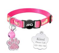 Personalized Breakaway Cat Collars Glow-in-the-Dark with ID Tag, Bell - Safety Quick - Release, Customizable for Female Male Kittens & Cats (Pink)