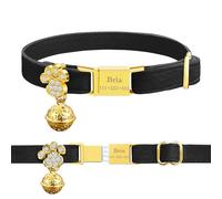 Personalized Breakaway Cat Collars - Magnetic Buckle, Bell - Safety Quick Release, Customized for Girls & Boys Cats- (Velvet-Black)