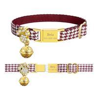 Personalized Breakaway Cat Collars - Magnetic Buckle, Bell - Safety Quick Release, Customized for Girls & Boys Cats- (Houndstooth-Burgundy)