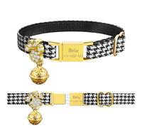 Personalized Breakaway Cat Collars - Magnetic Buckle, Bell - Safety Quick Release, Customized for Girls & Boys Cats- (Houndstooth-Black)
