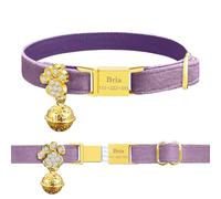Personalized Breakaway Cat Collars - Magnetic Buckle, Bell - Safety Quick Release, Customized for Girls & Boys Cats- (Velvet-Deep Purple)