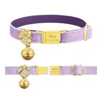 Personalized Breakaway Cat Collars - Magnetic Buckle, Bell - Safety Quick Release, Customized for Girls & Boys Cats- (Velvet-Light Purple)