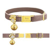 Personalized Breakaway Cat Collars - Magnetic Buckle, Bell - Safety Quick Release, Customized for Girls & Boys Cats- (Velvet-Chocolate)