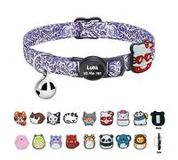 Personalized Breakaway Cat Collars with Bell Soft Silicone Pendant Safety Quick Release HD Print Customized Kitten Collars for Girls Boys Cats-Black Buckle-Floral
