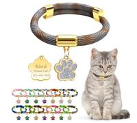 Personalized Breakaway Cat Collars with Magnetic Quick Release Buckle, Custom Engraved Name Tag for Cats (Wavy Brown)