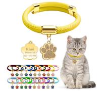 Personalized Breakaway Cat Collars with Magnetic Quick Release Buckle, Custom Engraved Name Tag for Cats (Pure Yellow)