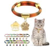 Personalized Breakaway Cat Collars with Magnetic Quick Release Buckle, Custom Engraved Name Tag for Cats (Wavy Orange)